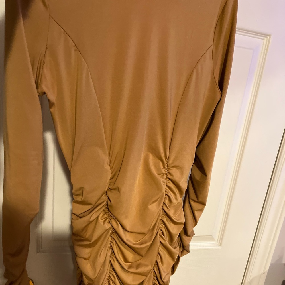 Nude long sleeve ruched dress